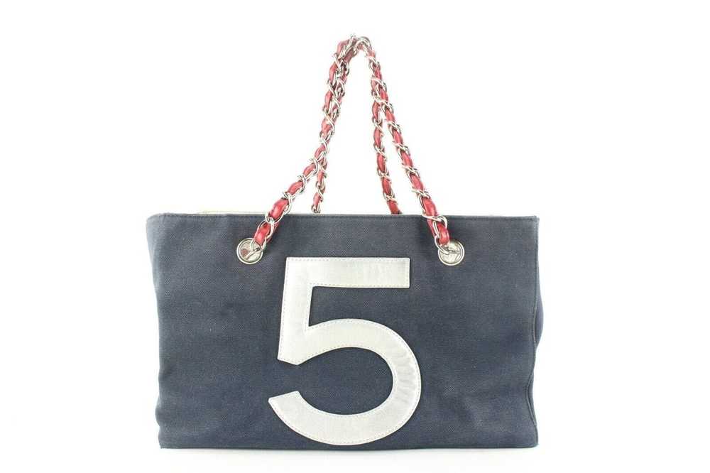 Chanel Chanel Navy Silver Red CC No. 5 Chain Tote… - image 11