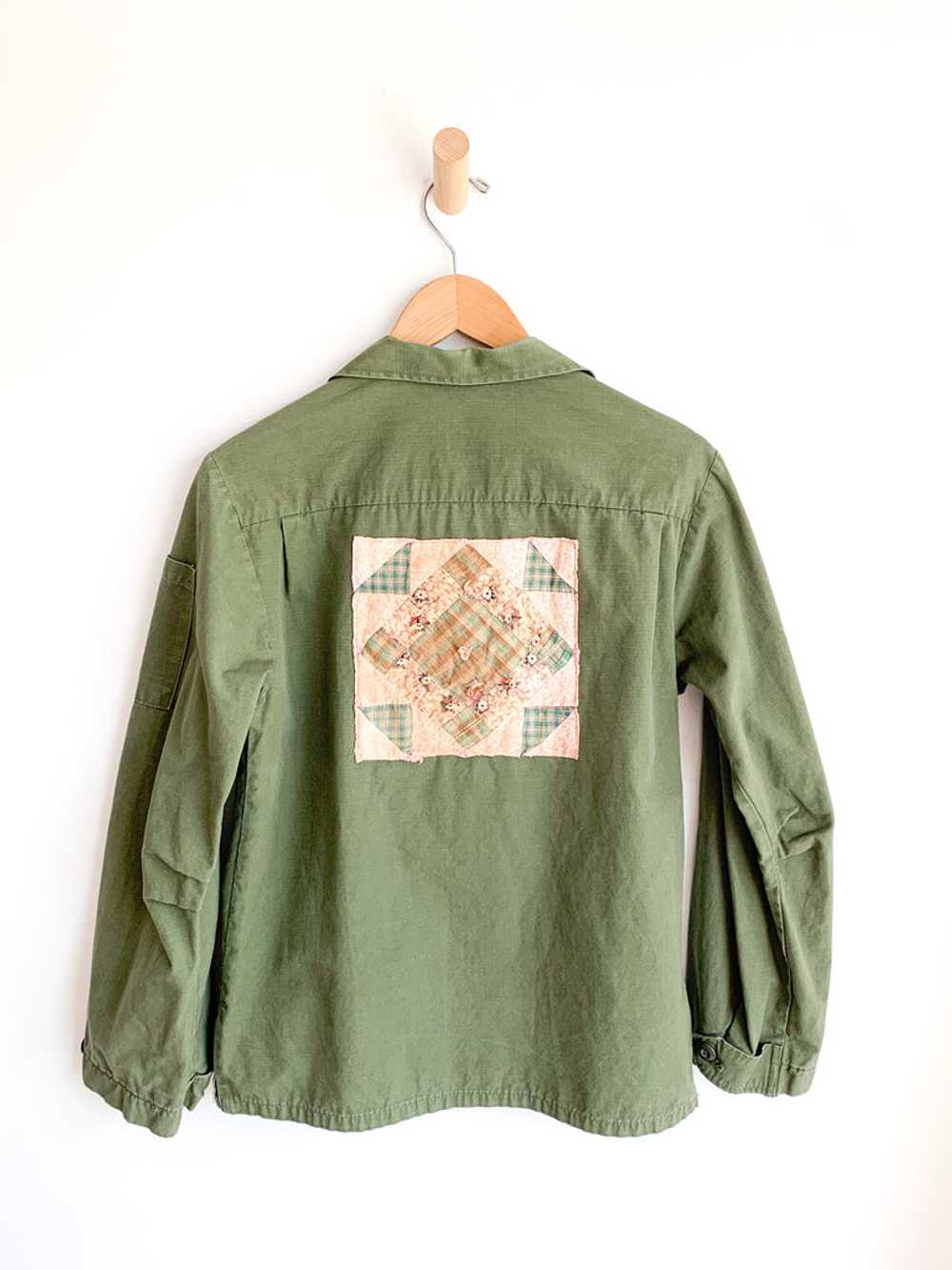 Upcycled Army Jacket With Calico Squares - image 1