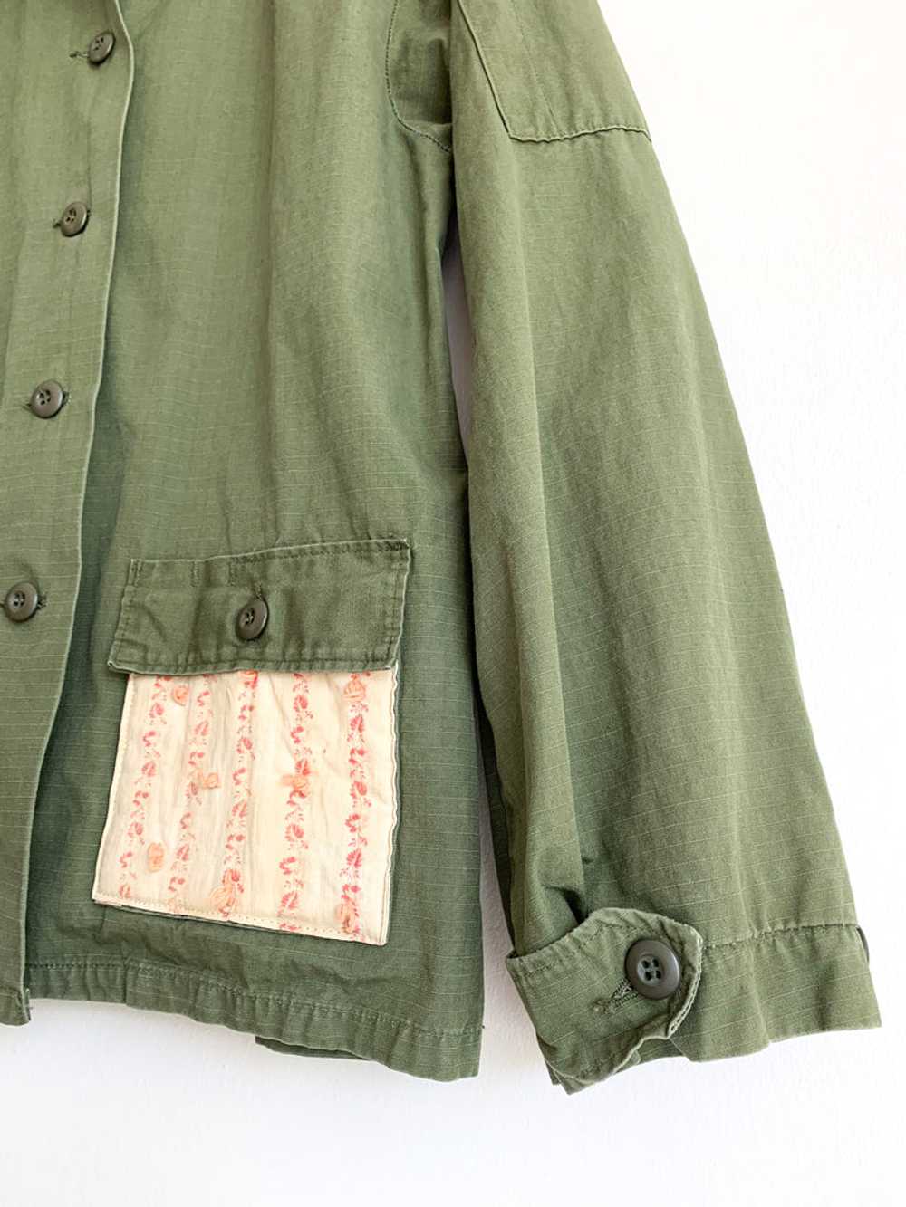 Upcycled Army Jacket With Calico Squares - image 3