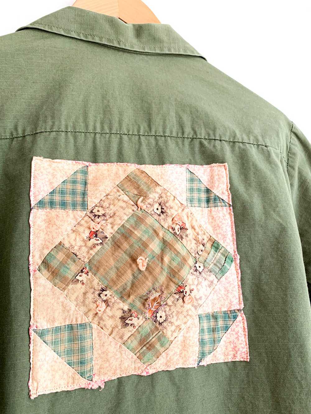 Upcycled Army Jacket With Calico Squares - image 4