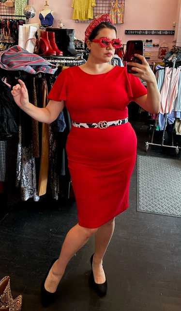 Calvin Klein Red Flutter Sleeve Sheath Dress, Size