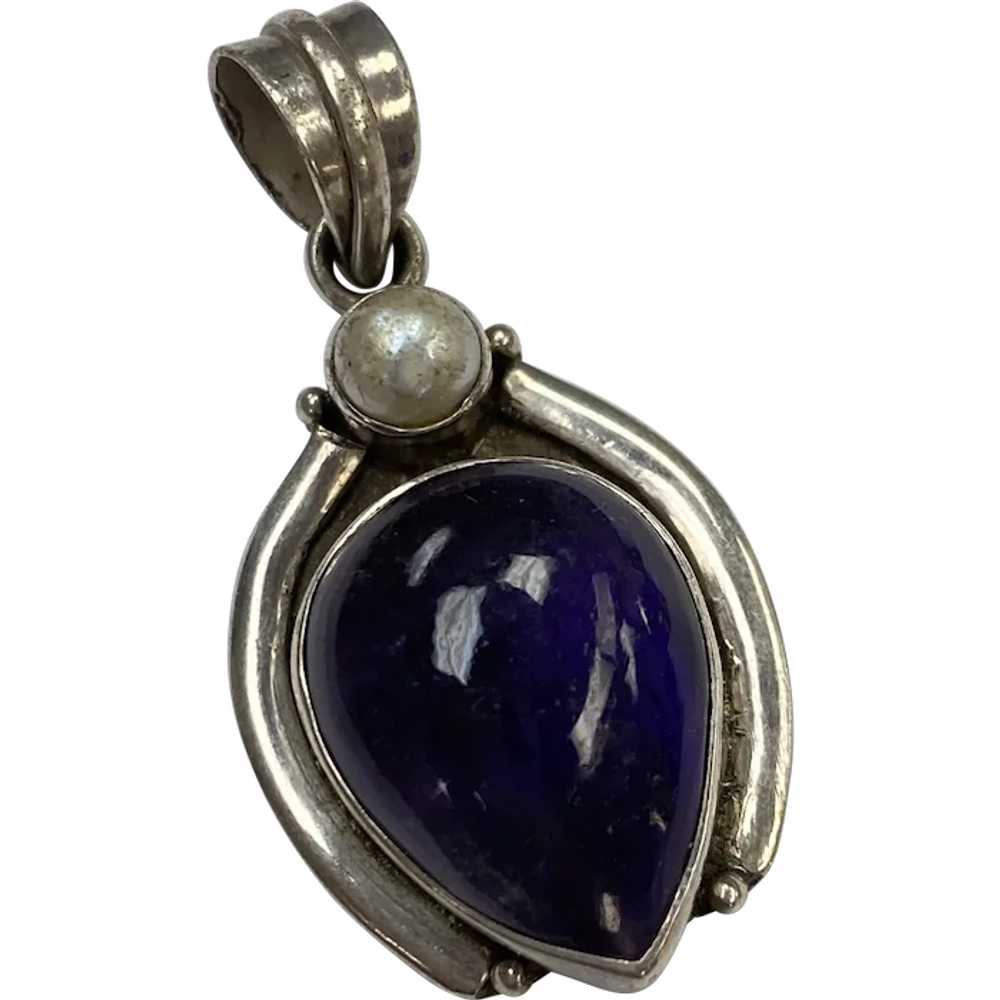 Amethyst and Cultured Pearl Pendant Sterling Silv… - image 1