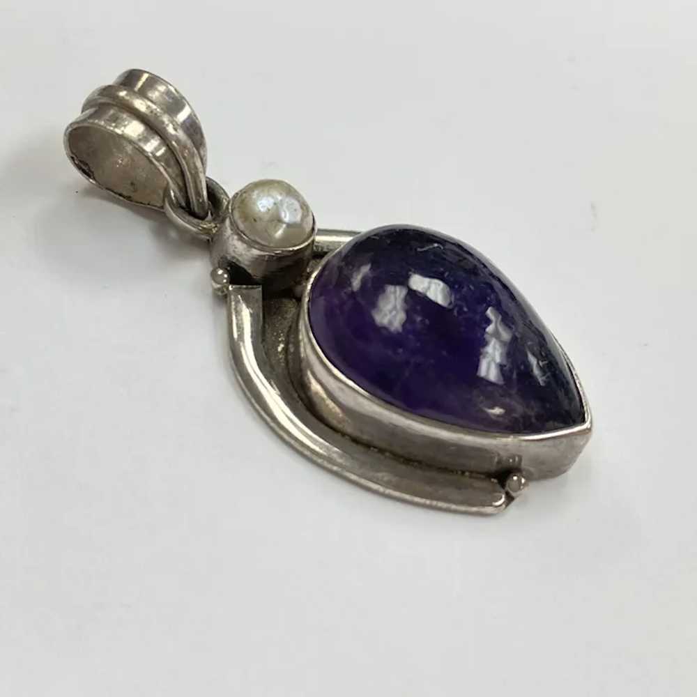 Amethyst and Cultured Pearl Pendant Sterling Silv… - image 2