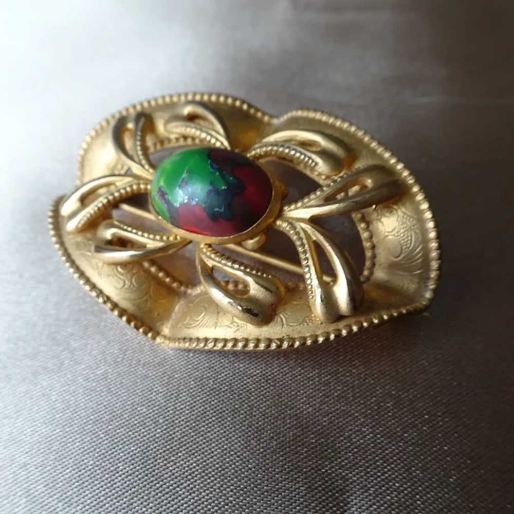 BEAUTIFUL Edwardian Art Glass Sash Brooch, Engrav… - image 2