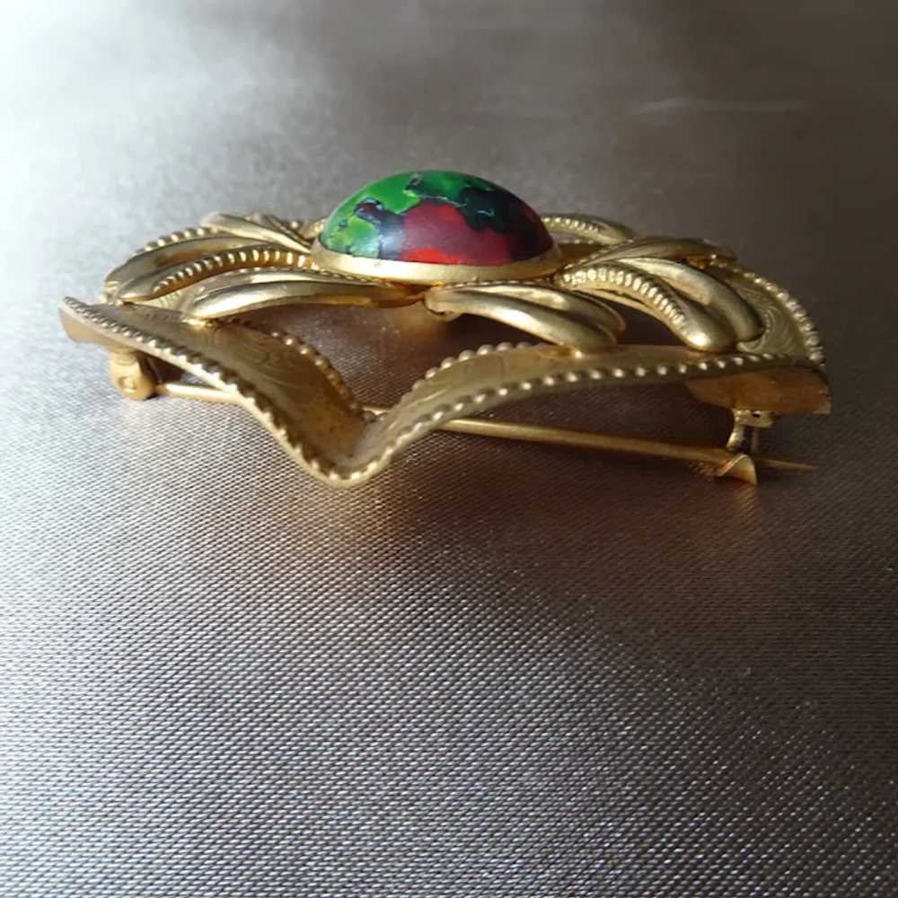 BEAUTIFUL Edwardian Art Glass Sash Brooch, Engrav… - image 3