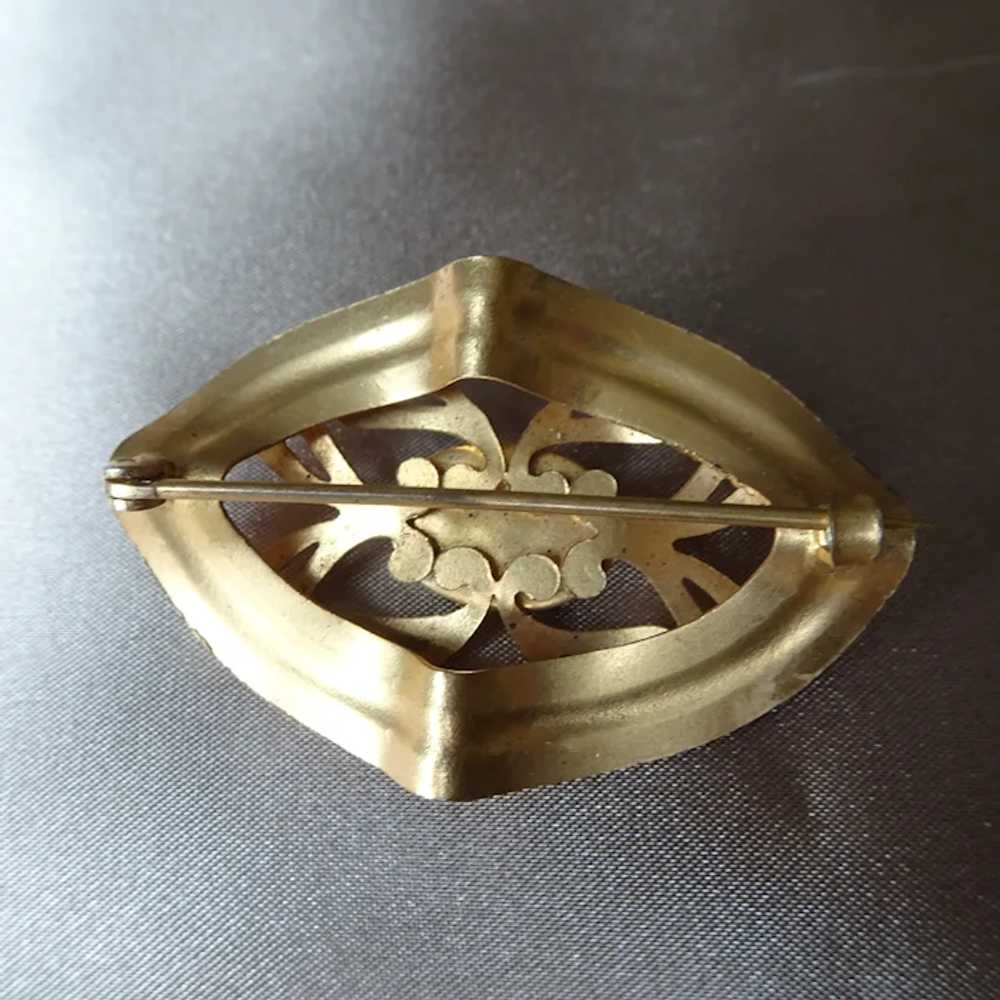 BEAUTIFUL Edwardian Art Glass Sash Brooch, Engrav… - image 4