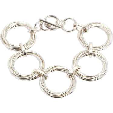 Circle Link Bracelet, Sterling Silver, Length 8 I… - image 1