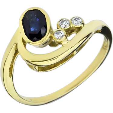 18K Yellow Gold .70ct Blue Sapphire & Diamond Ring