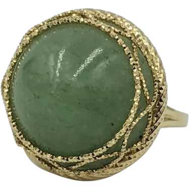 Sparkling 14K Yellow Gold Green Jade Cabochon Ita… - image 1