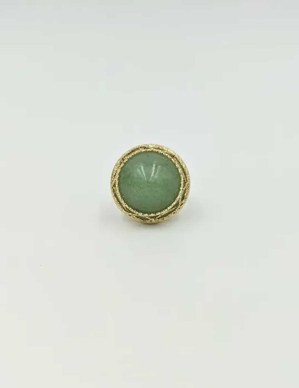 Sparkling 14K Yellow Gold Green Jade Cabochon Ita… - image 2