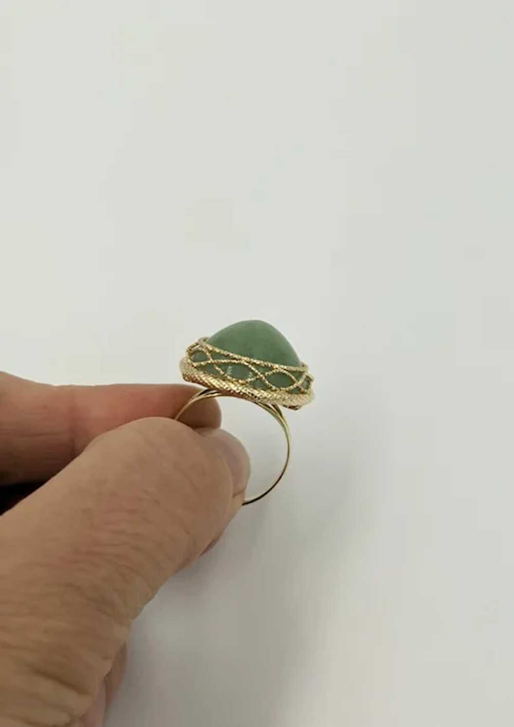 Sparkling 14K Yellow Gold Green Jade Cabochon Ita… - image 3