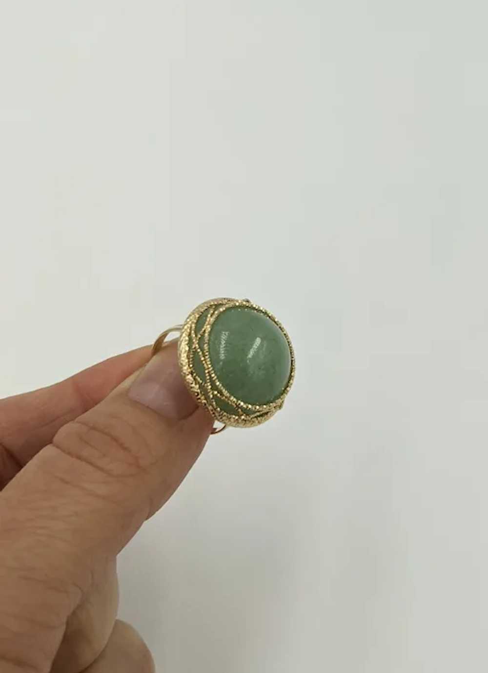 Sparkling 14K Yellow Gold Green Jade Cabochon Ita… - image 4