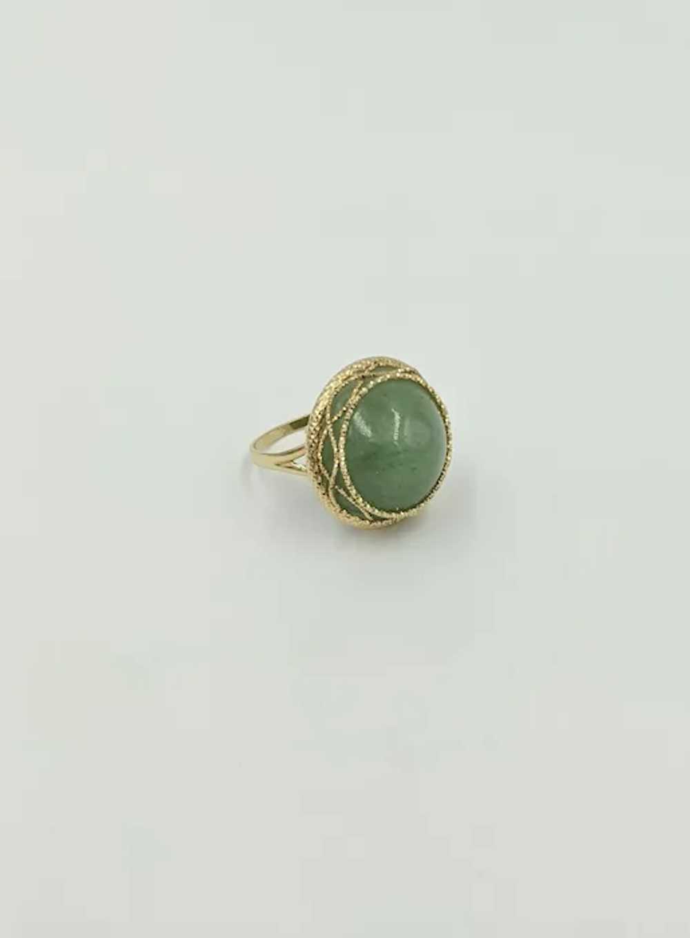 Sparkling 14K Yellow Gold Green Jade Cabochon Ita… - image 6