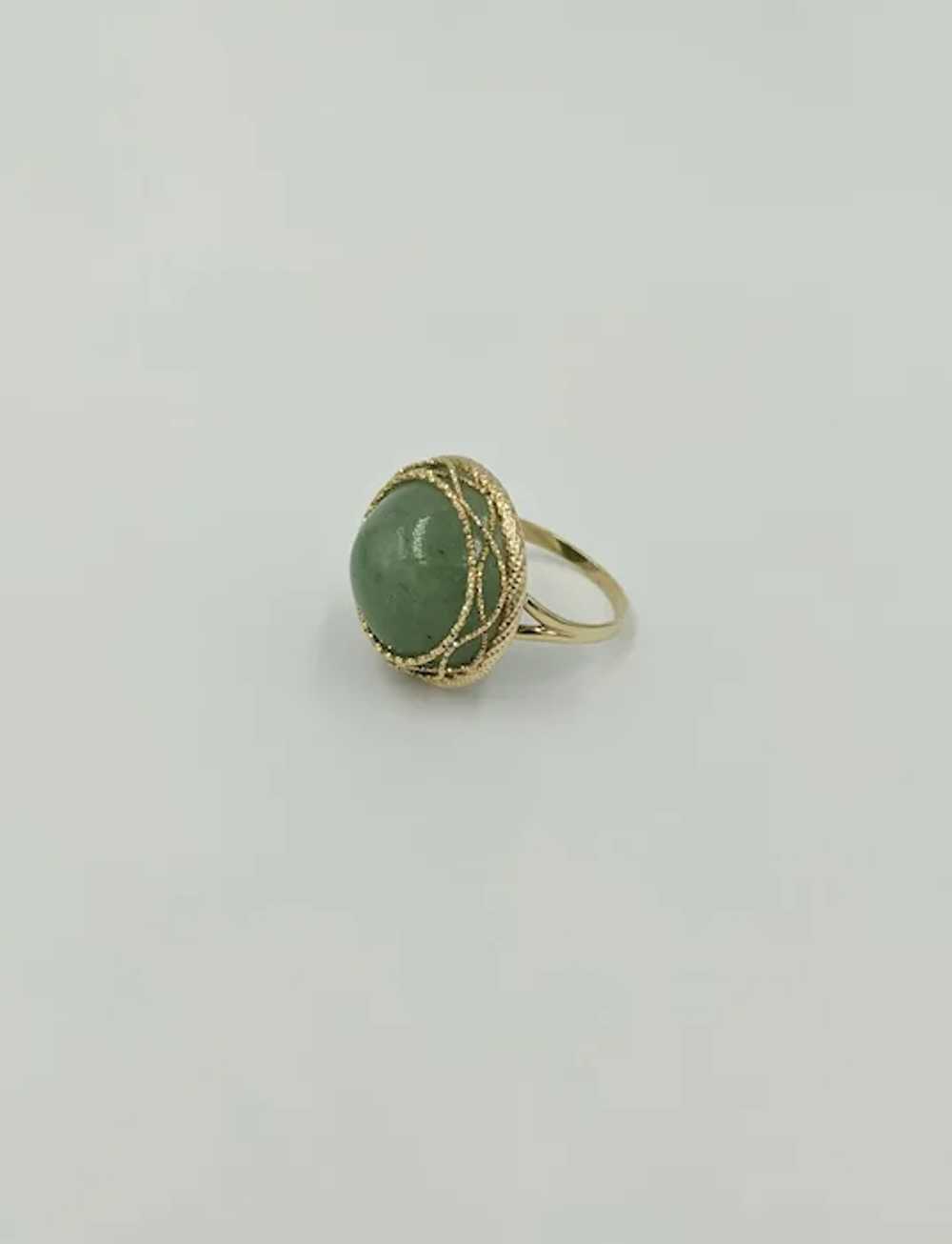 Sparkling 14K Yellow Gold Green Jade Cabochon Ita… - image 7