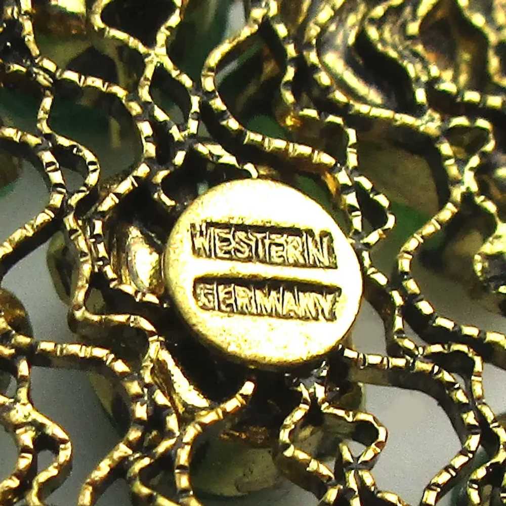 Western Germany Green Gem Studded Gilt Filigree P… - image 4