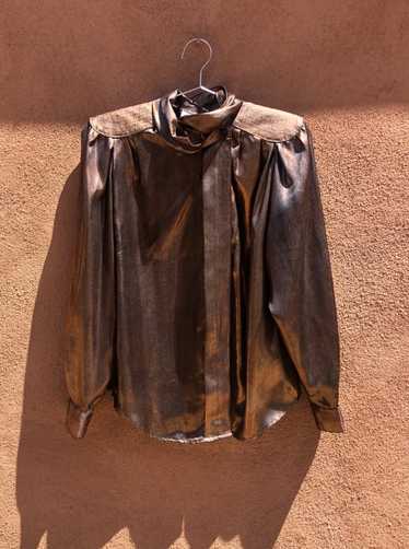 Shimmery Copper 1980's Blouse with Amazing Shoulde