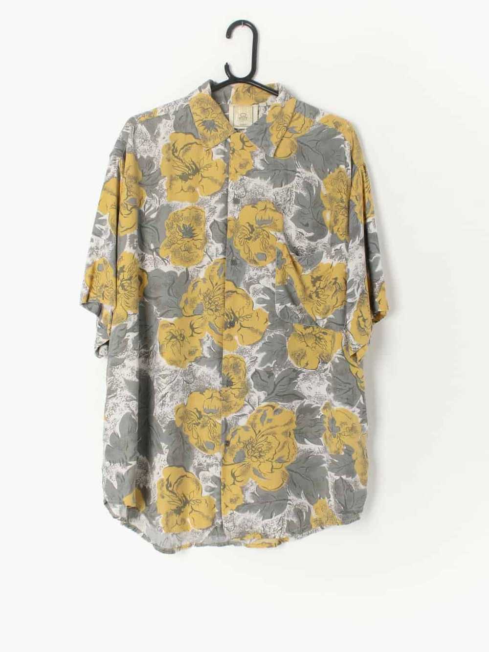 Mens vintage floral shirt in yellow and grey, one… - image 1