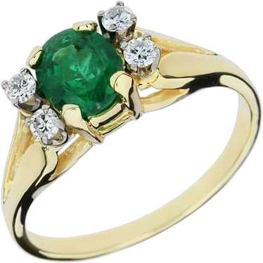 14K Yellow Gold .78ct Emerald & Diamond Ring