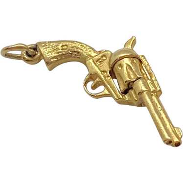Moving Revolver Pistol Gun Vintage Charm 14K Gold 