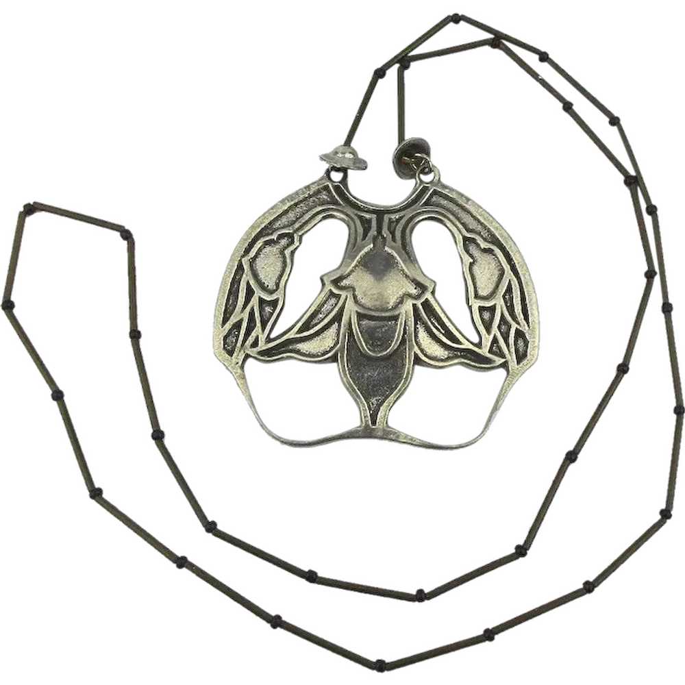 Antique Art Nouveau Silvered Necklace - Tube Chai… - image 1