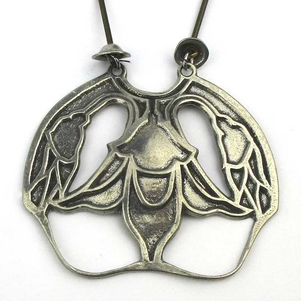 Antique Art Nouveau Silvered Necklace - Tube Chai… - image 2