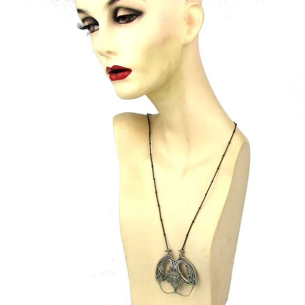 Antique Art Nouveau Silvered Necklace - Tube Chai… - image 4