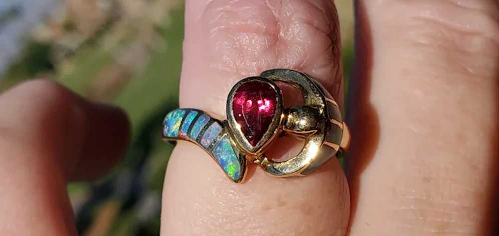 18K Pink Tourmaline Rubellite Black Opal Ring - image 11