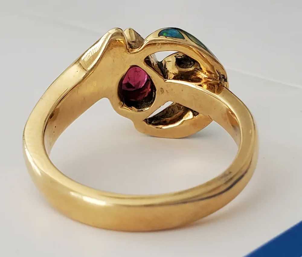 18K Pink Tourmaline Rubellite Black Opal Ring - image 5
