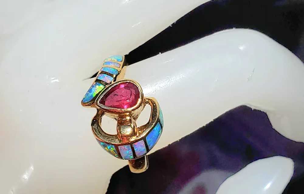 18K Pink Tourmaline Rubellite Black Opal Ring - image 8