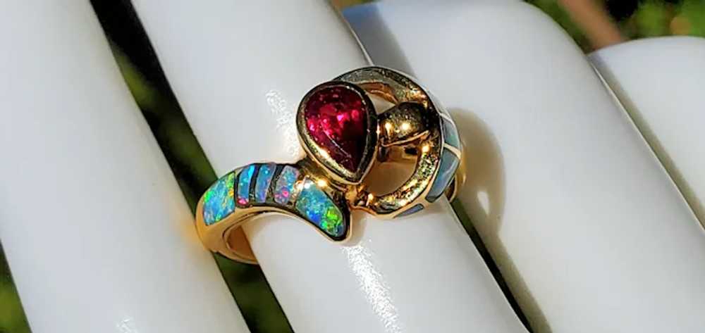 18K Pink Tourmaline Rubellite Black Opal Ring - image 9