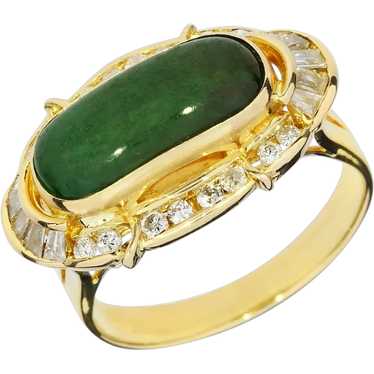 18K Yellow Gold Jadeite & Diamond Halo Ring - image 1