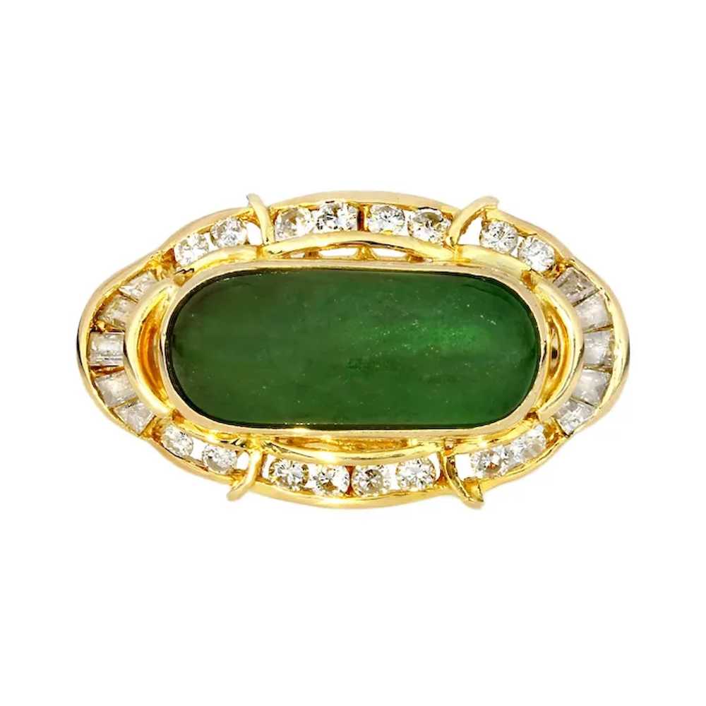 18K Yellow Gold Jadeite & Diamond Halo Ring - image 3