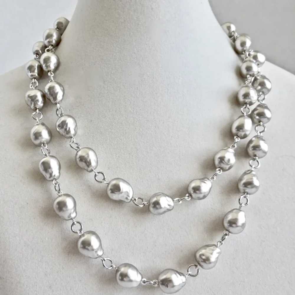 Vintage Japanese Silver Grey Baroque Glass Pearls… - image 2