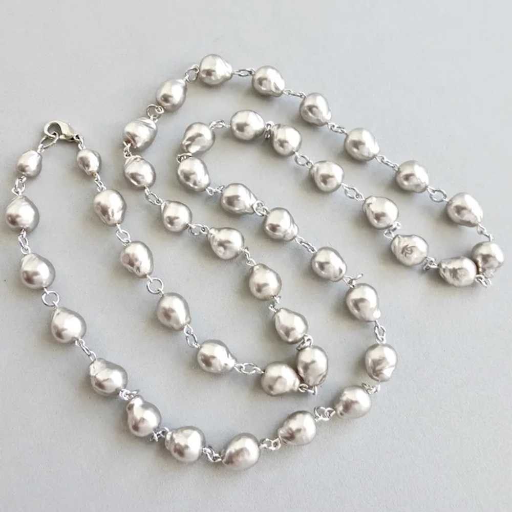 Vintage Japanese Silver Grey Baroque Glass Pearls… - image 3