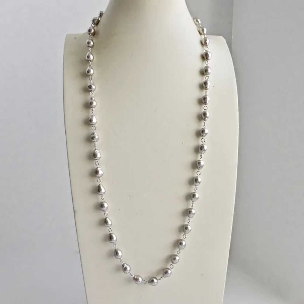 Vintage Japanese Silver Grey Baroque Glass Pearls… - image 4