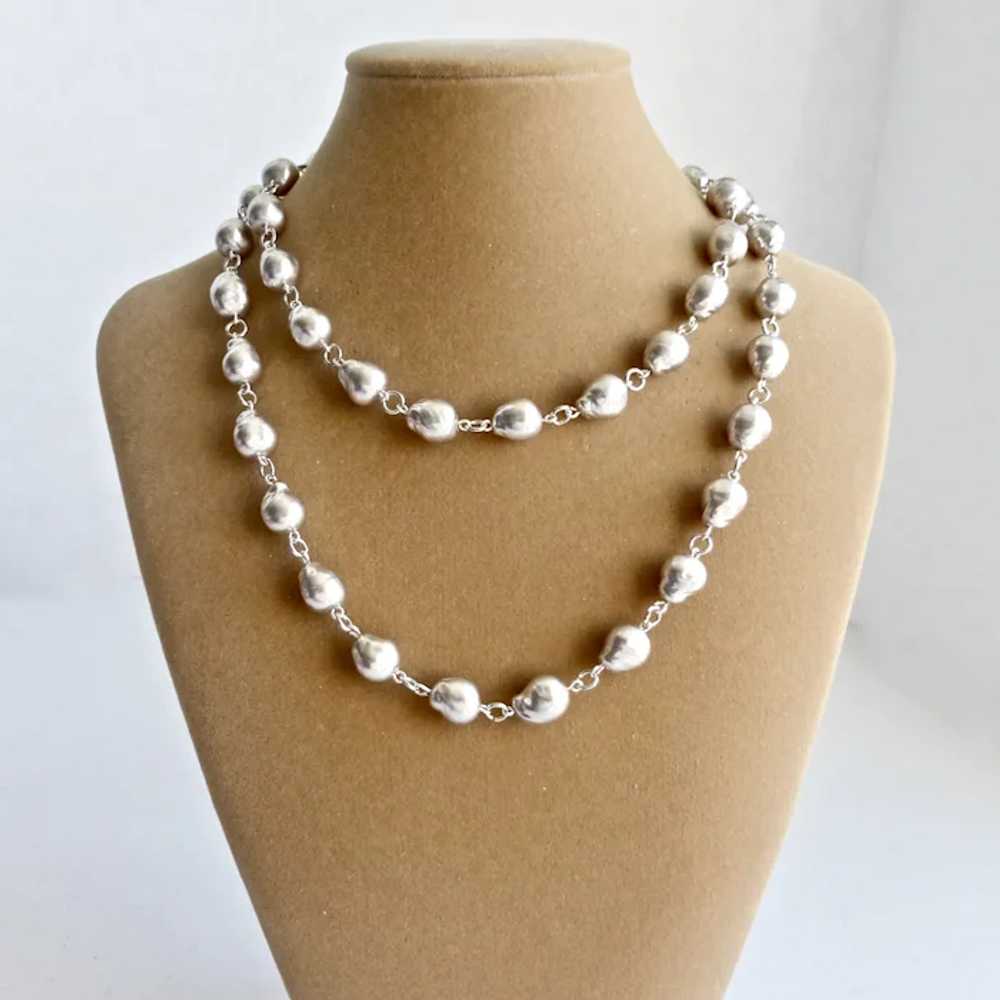 Vintage Japanese Silver Grey Baroque Glass Pearls… - image 5