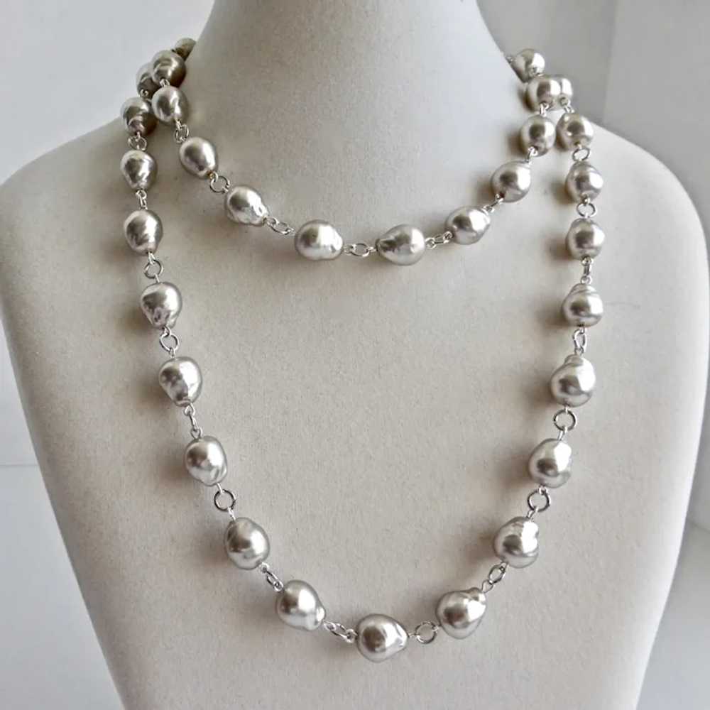 Vintage Japanese Silver Grey Baroque Glass Pearls… - image 6