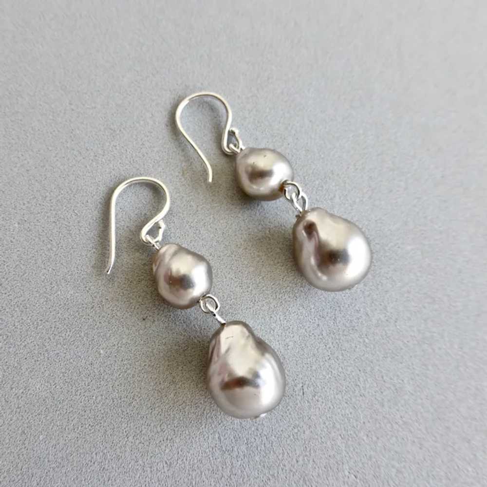 Vintage Japanese Silver Grey Baroque Glass Pearls… - image 7