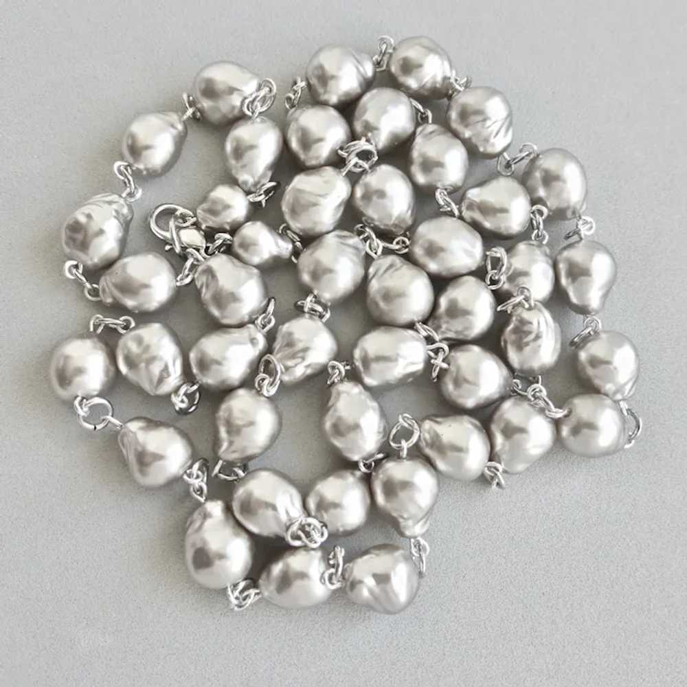 Vintage Japanese Silver Grey Baroque Glass Pearls… - image 8