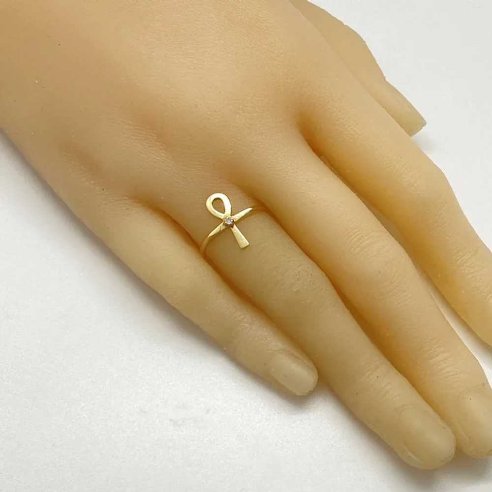 Ankh Vintage Egyptian Revival Ring 14K Gold and D… - image 2