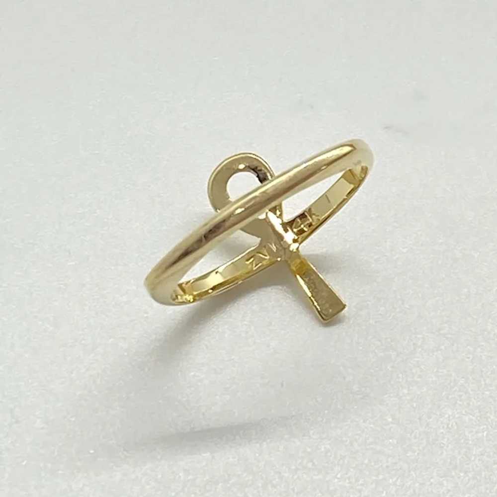 Ankh Vintage Egyptian Revival Ring 14K Gold and D… - image 5