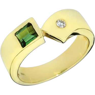 14K Green Tourmaline & Diamond Modern Ring - image 1