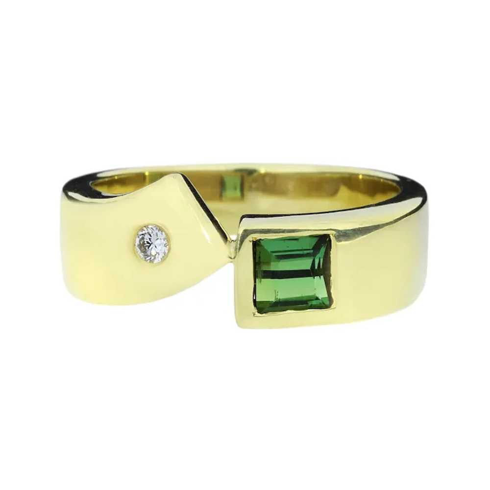 14K Green Tourmaline & Diamond Modern Ring - image 3