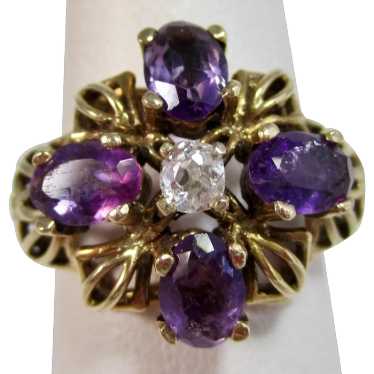 Vintage Estate 1940's Amethyst & Diamond Ring 14K - image 1