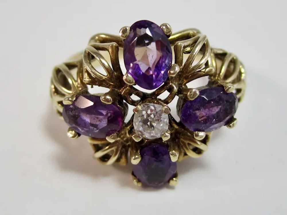 Vintage Estate 1940's Amethyst & Diamond Ring 14K - image 2