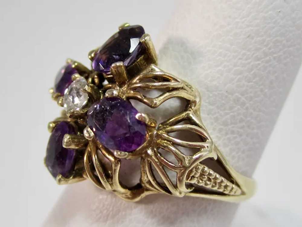 Vintage Estate 1940's Amethyst & Diamond Ring 14K - image 3