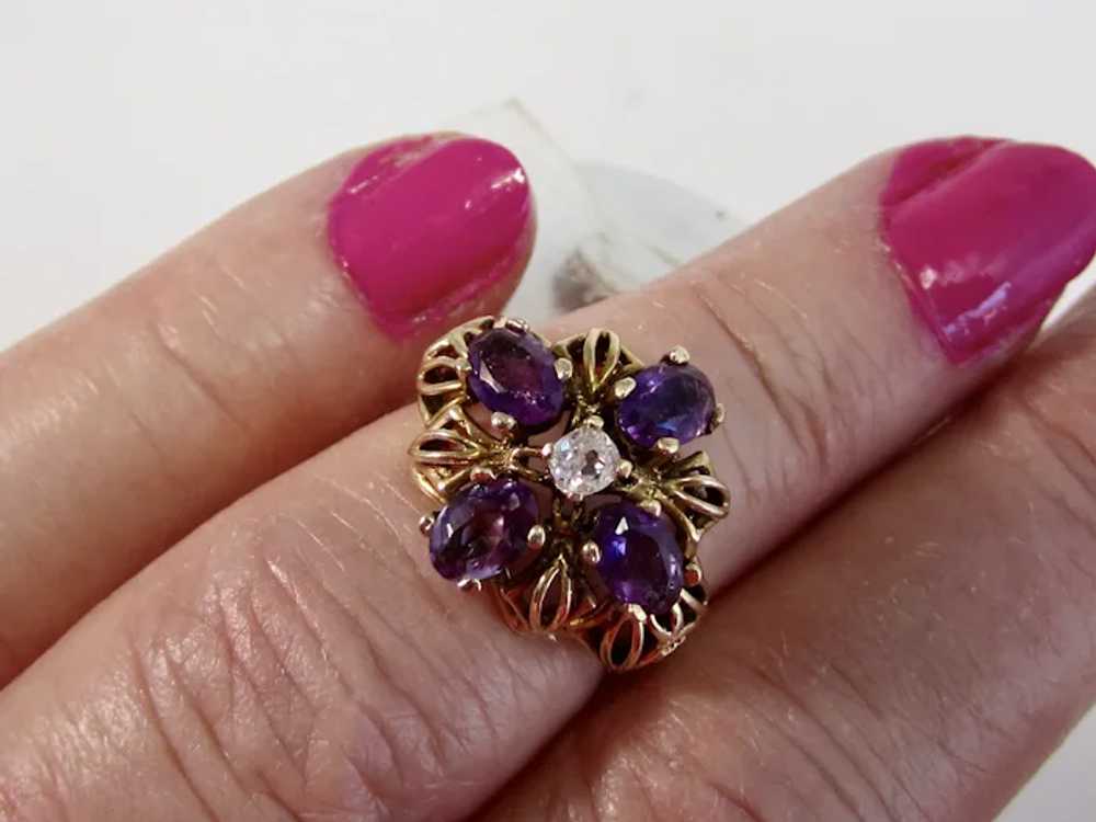 Vintage Estate 1940's Amethyst & Diamond Ring 14K - image 4