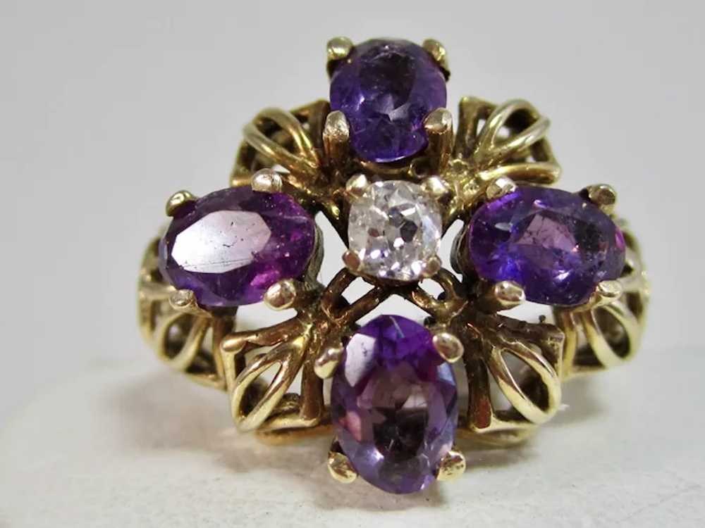 Vintage Estate 1940's Amethyst & Diamond Ring 14K - image 5