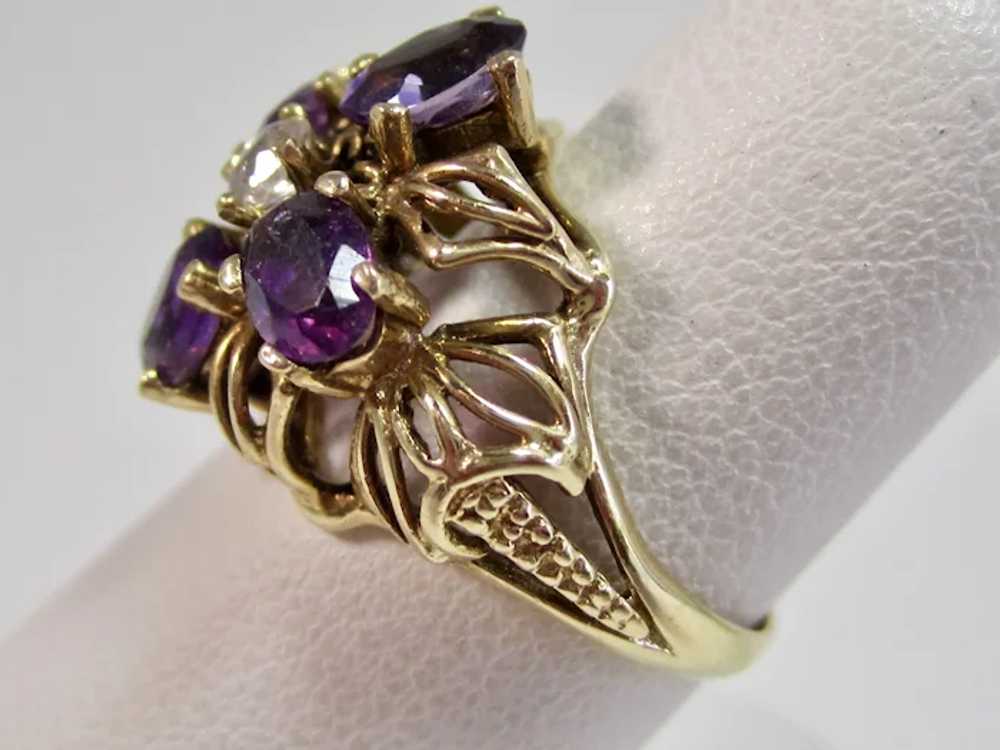 Vintage Estate 1940's Amethyst & Diamond Ring 14K - image 6