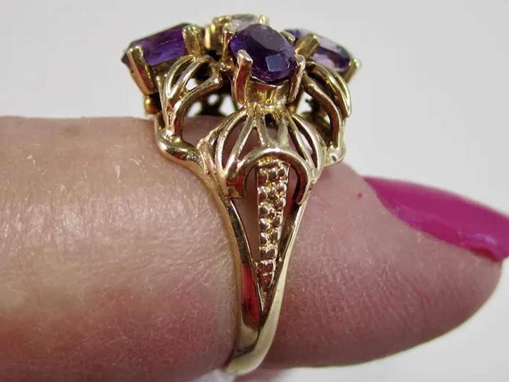 Vintage Estate 1940's Amethyst & Diamond Ring 14K - image 7